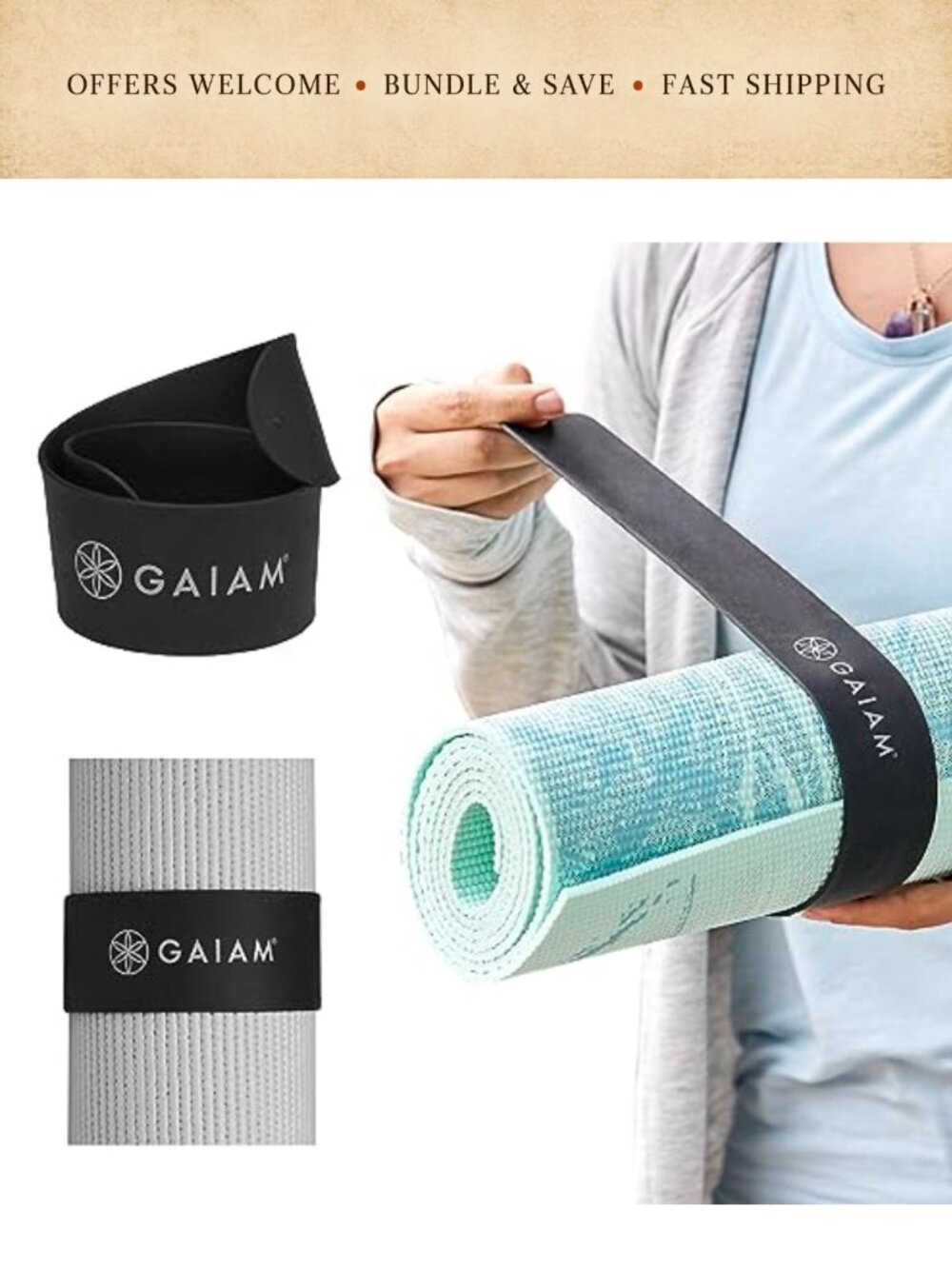 Yoga Mat Strap Slap Band Secure Snap Closure Fits Most Mats 20"